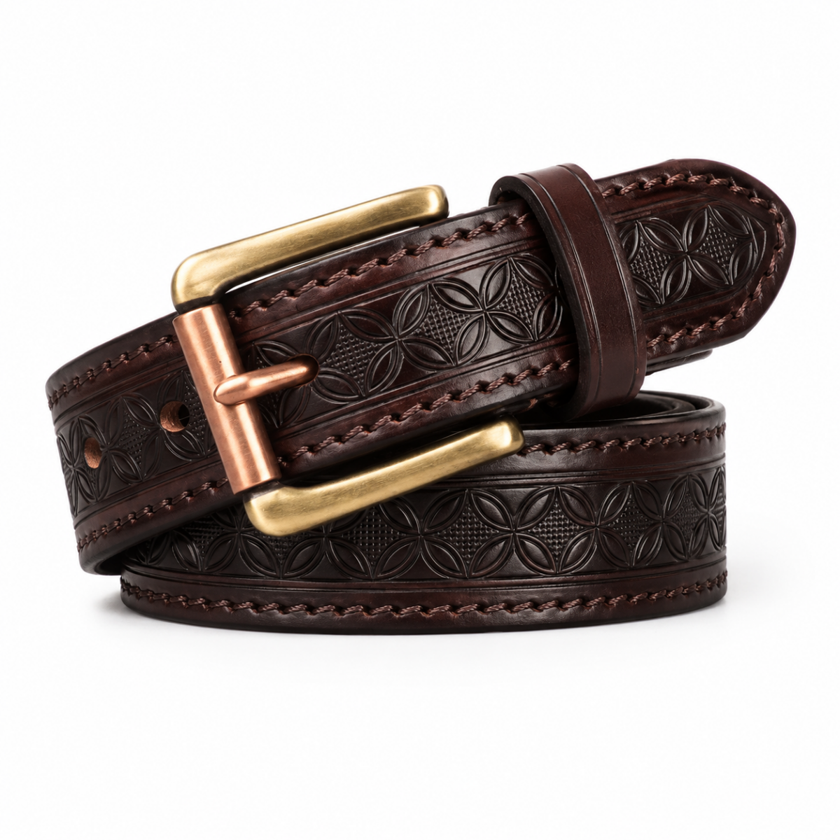 Bagiani Premium Coffee Brown Embossed Leather Belt