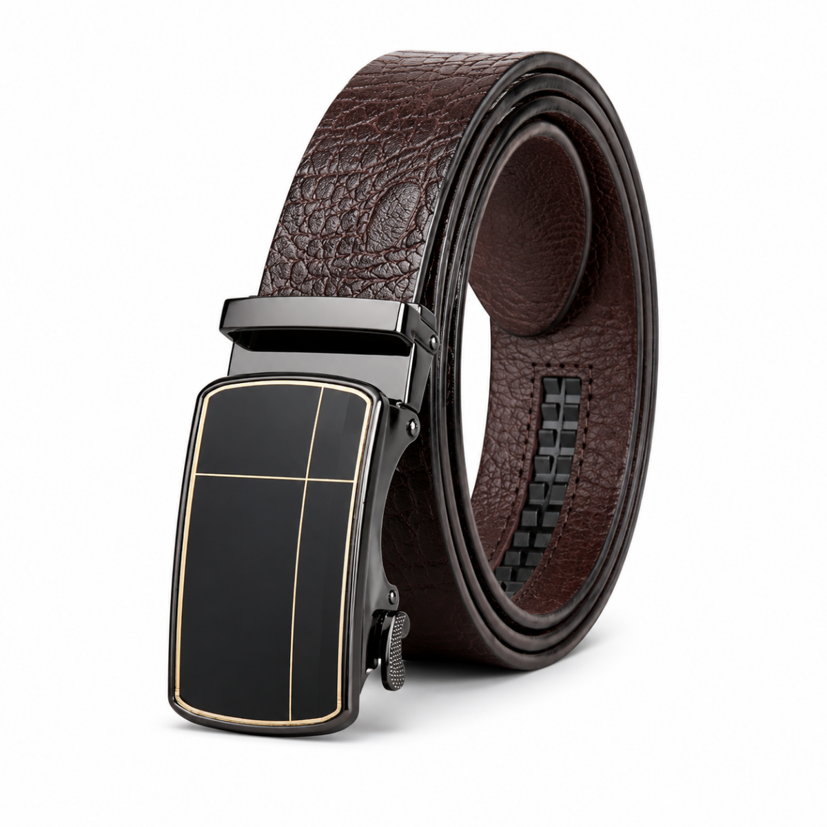 Premium Dark Brown Textured Belt with Automatic Buckle